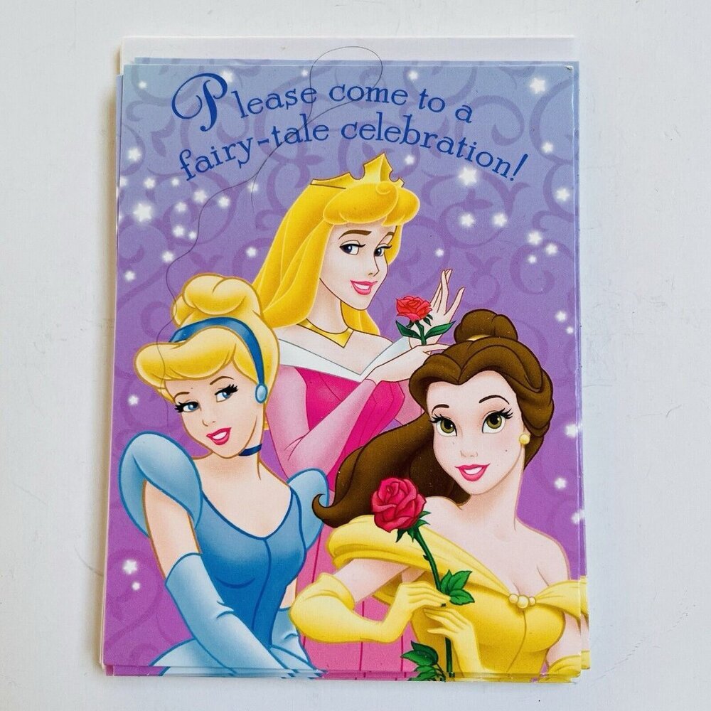 Disney Princess Invitations Party Birthday New Belle Cinderella Sleeping Beauty